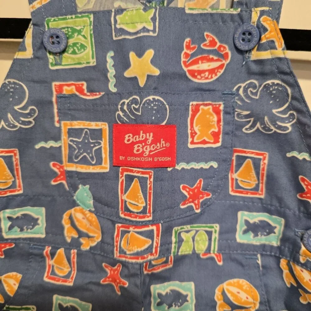 Vintage Baby Oshkosh B'gosh Overalls 12 Month Sea Life Ocean Fish Crab Deadstock